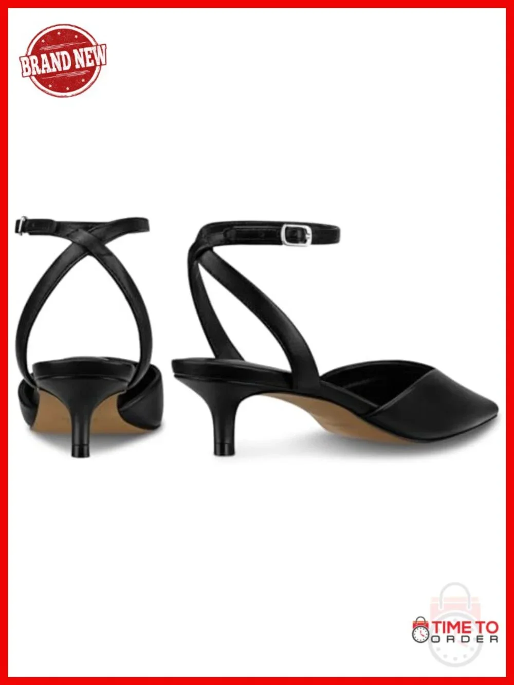 Women Low Kitten Heel Pumps 2 Inch Closed Toe Faux Leather Comfort Ankle Strap